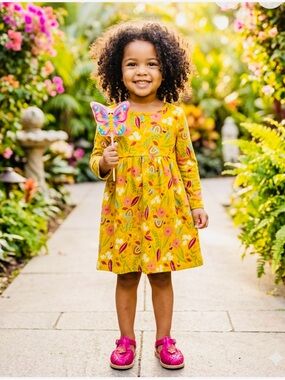 wonder nation Yellow Floral Print Girls' Dress